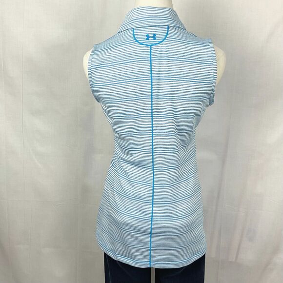 Under Armour Sleeveless Golf Polo Cherokee Valley Logo Turquoise Stripe Sz Small - Picture 4 of 4